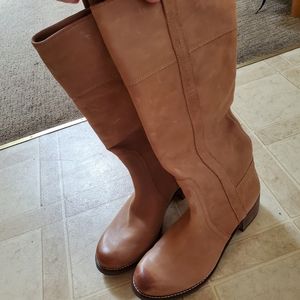 Lucky Brand Hibiscus tan leather slip on knee high boots